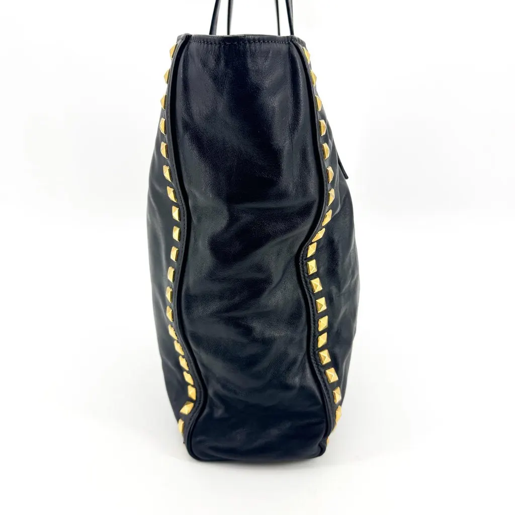Miu Miu Vitello Studded Tote Bag Black Black Leather Fair - Model View