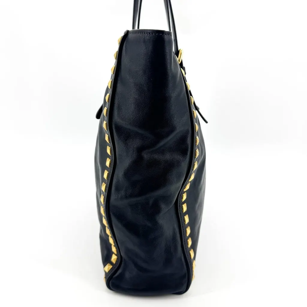 Miu Miu Vitello Studded Tote Bag Black Black Leather Fair - Box View