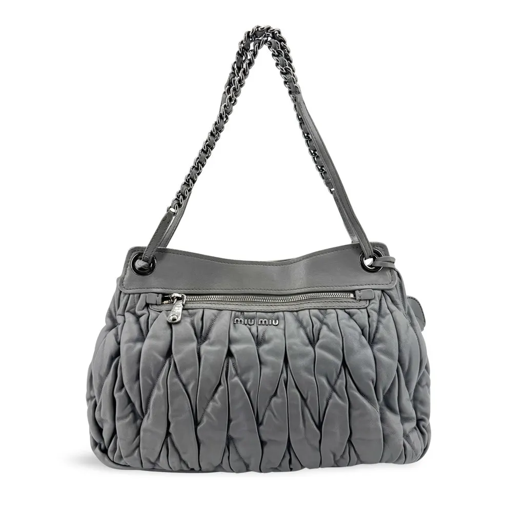 Miu Miu Matelasse Nappa Leather Shoulder Bag Grey MultiColor Leather Fair - Front View