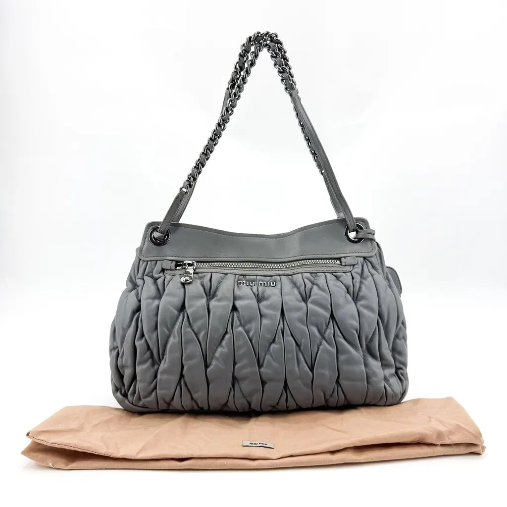 Miu Miu Matelasse Nappa Leather Shoulder Bag Grey MultiColor Leather Fair - Back View