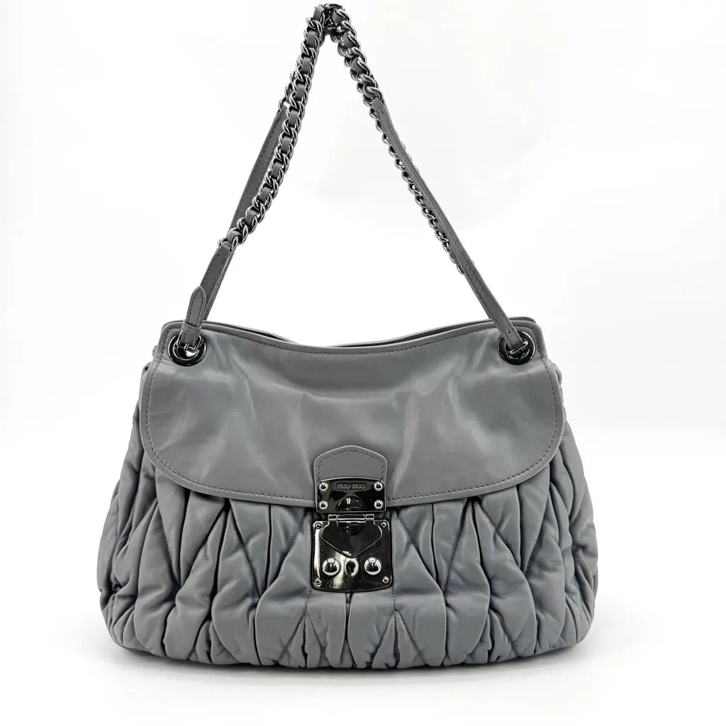 Miu Miu Matelasse Nappa Leather Shoulder Bag Grey MultiColor Leather Fair - Inside View