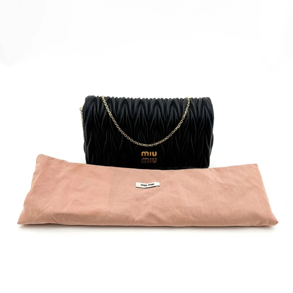Miu Miu Matelasse Nappa Leather Mini Bag Black Gold Black Leather Good - Back View
