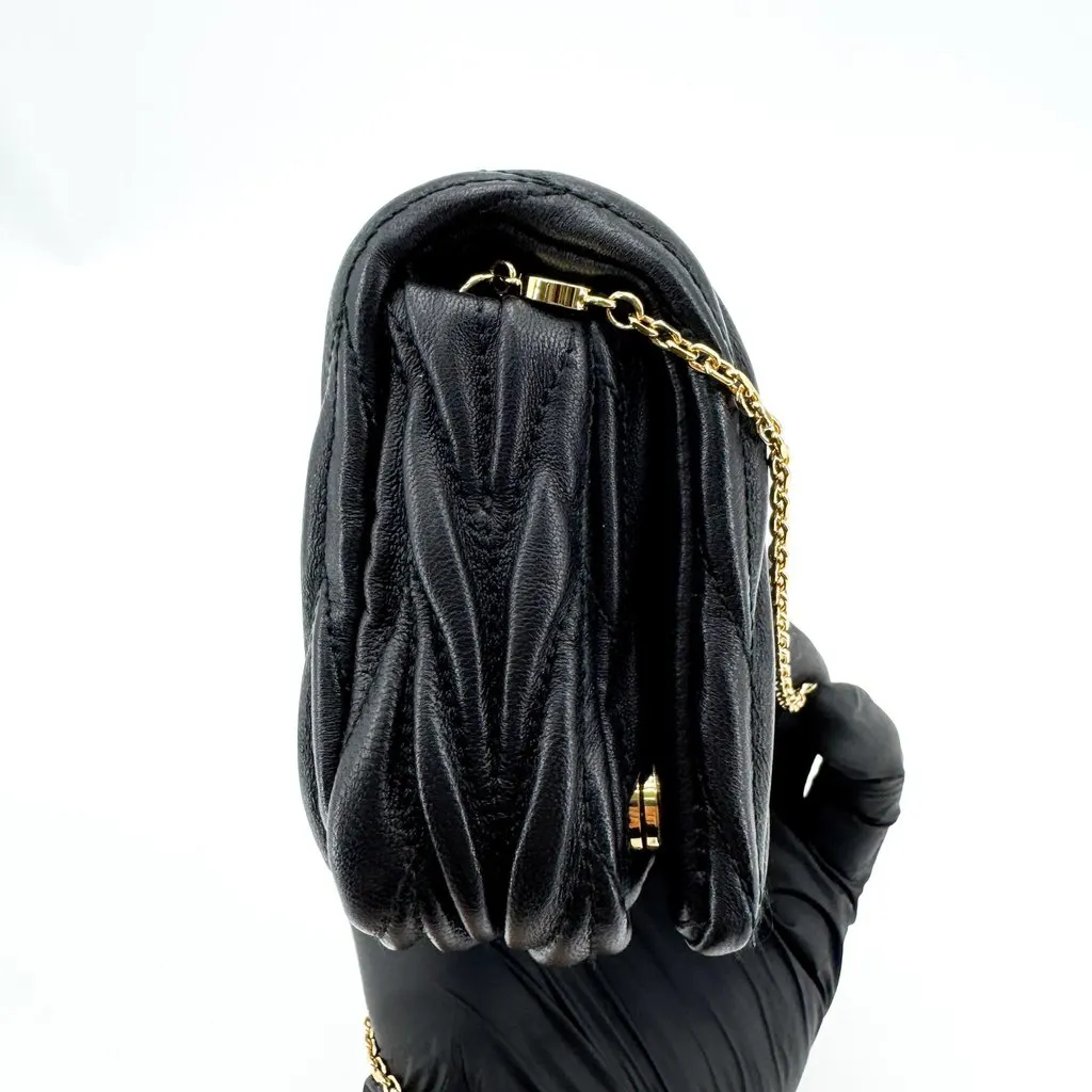 Miu Miu Matelasse Nappa Leather Mini Bag Black Gold Black Leather Good - Box View