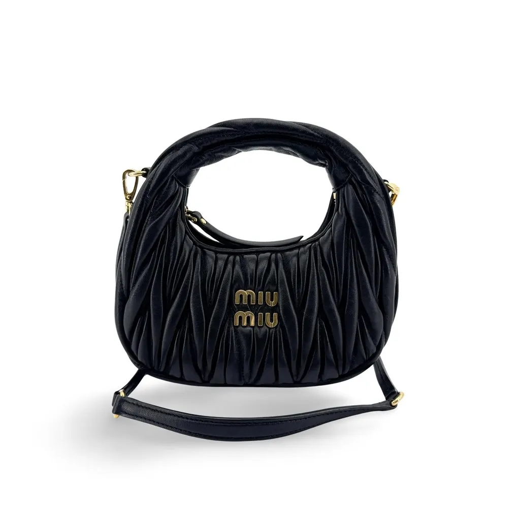 Miu Miu Miu Wander Matelasse Nappa Leather Micro Hobo Bag Black Black Leather Very good - Front View