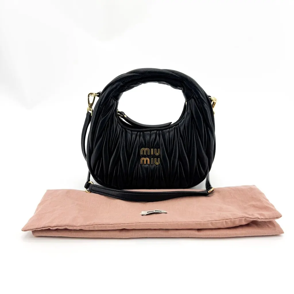 Miu Miu Miu Wander Matelasse Nappa Leather Micro Hobo Bag Black Black Leather Very good - Back View