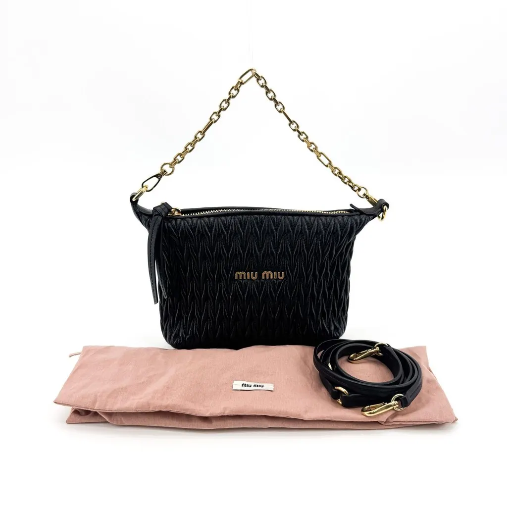 Miu Miu Matelasse Leather Pouch Black Black Leather Very good - Back View