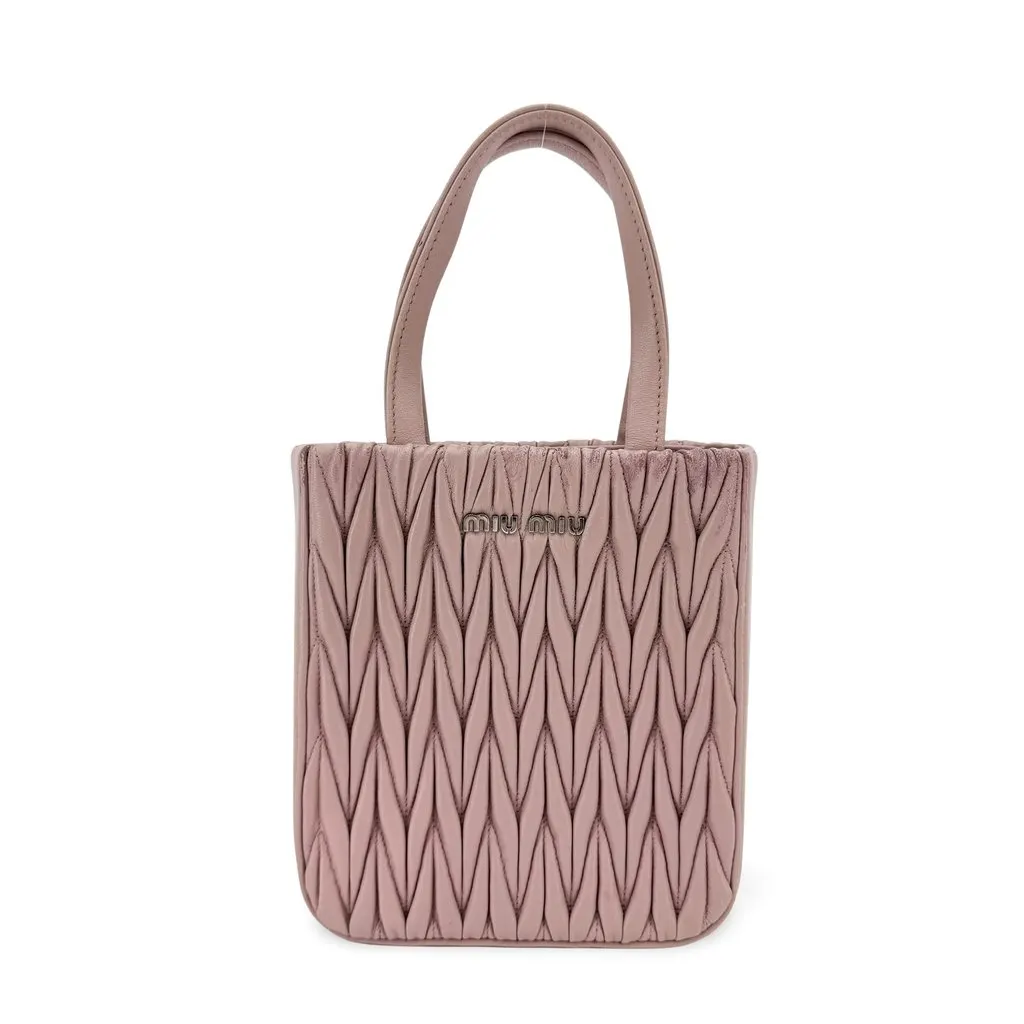 Miu Miu Matelasse Nappa Leather Mini Tote Bag Opal Pink Pink Leather Fair - Front View