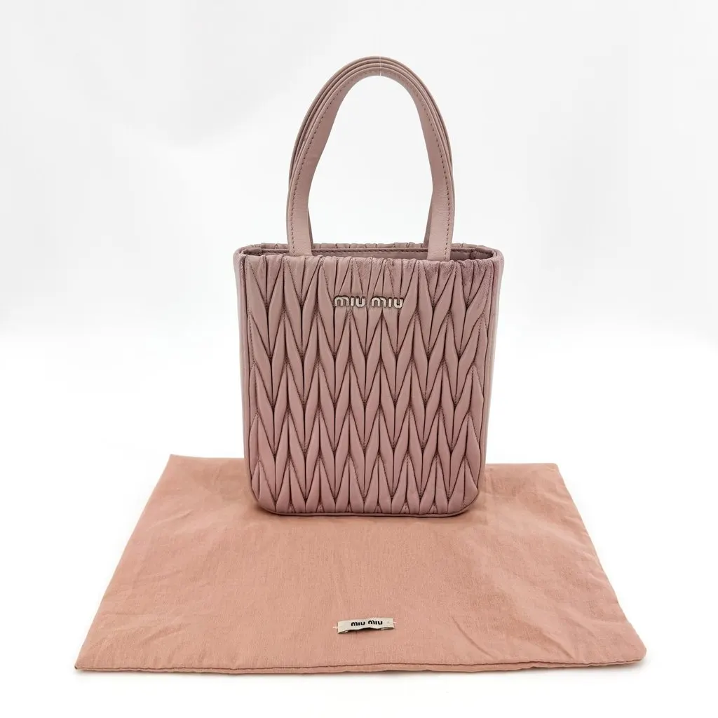 Miu Miu Matelasse Nappa Leather Mini Tote Bag Opal Pink Pink Leather Fair - Back View