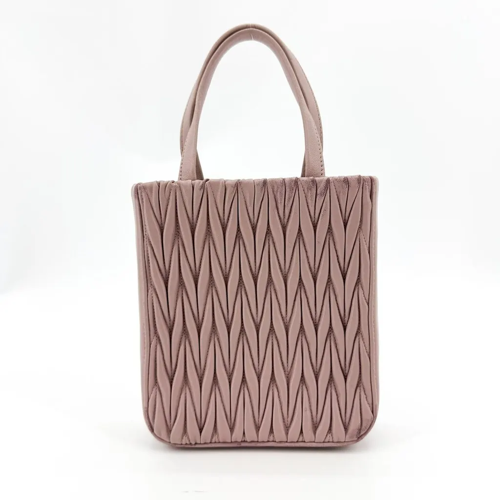 Miu Miu Matelasse Nappa Leather Mini Tote Bag Opal Pink Pink Leather Fair - Inside View