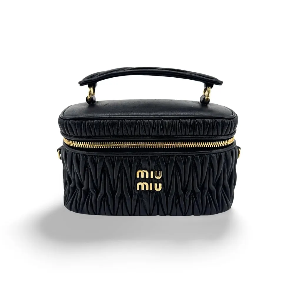 Miu Miu Matelasse Leather Beauty Case Black Black Leather Good - Front View