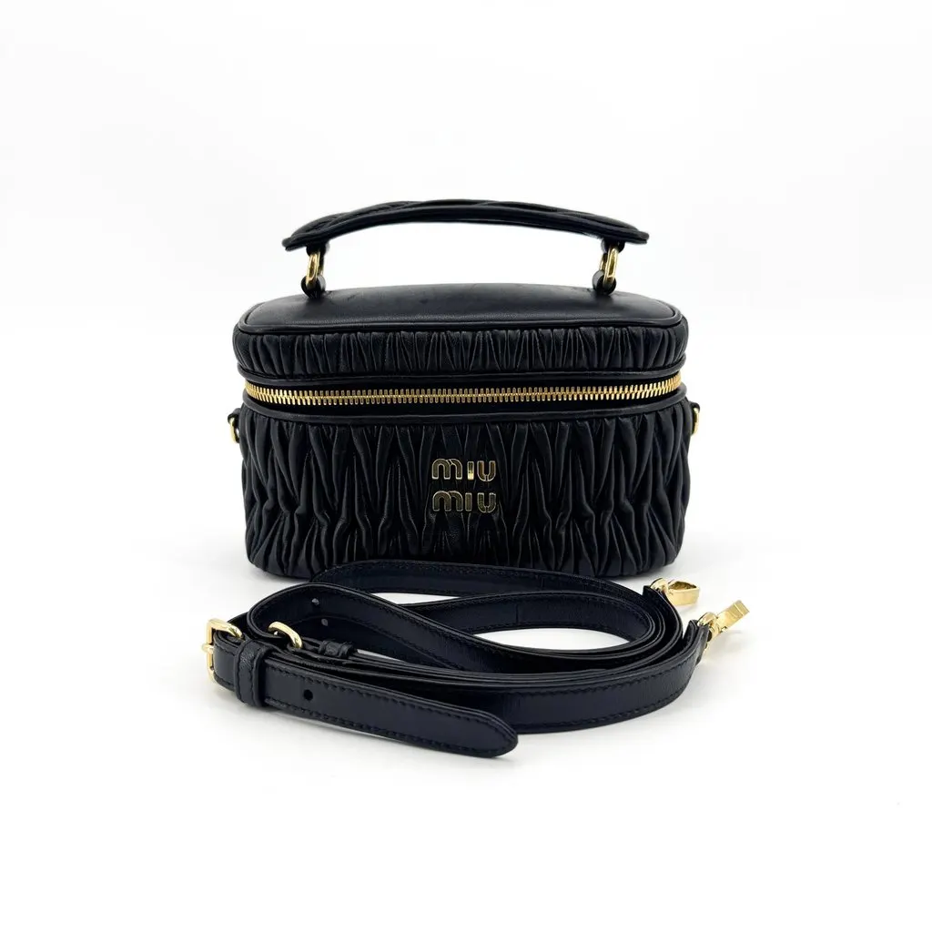 Miu Miu Matelasse Leather Beauty Case Black Black Leather Good - Back View