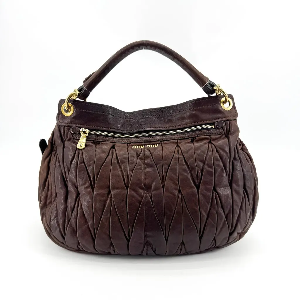 Miu Miu Coffer Matelasse Shoulder Bag Brown Gold Brown Leather Good - Back View