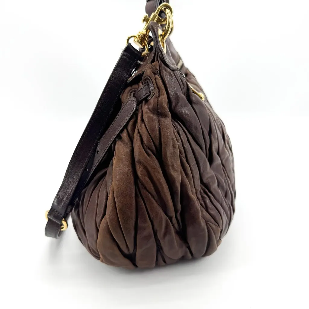 Miu Miu Coffer Matelasse Shoulder Bag Brown Gold Brown Leather Good - Inside View