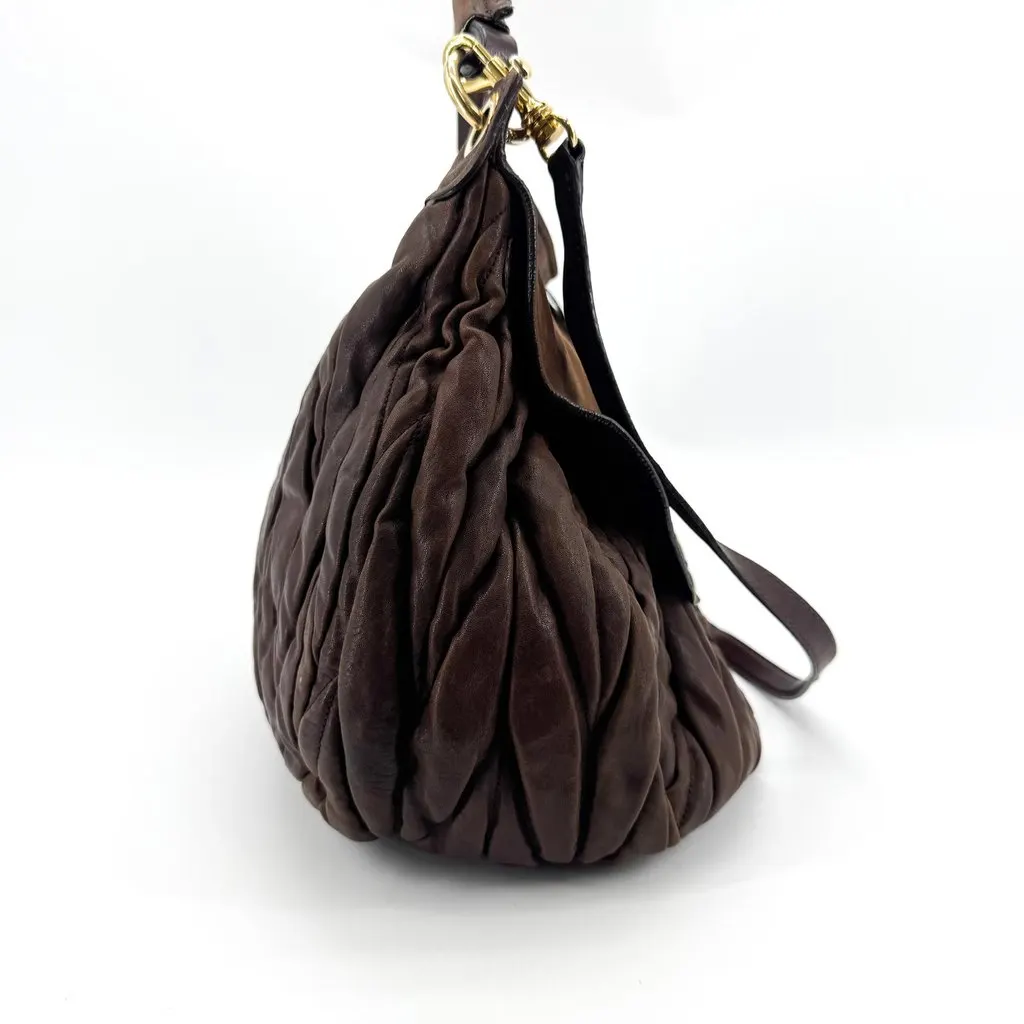 Miu Miu Coffer Matelasse Shoulder Bag Brown Gold Brown Leather Good - Model View