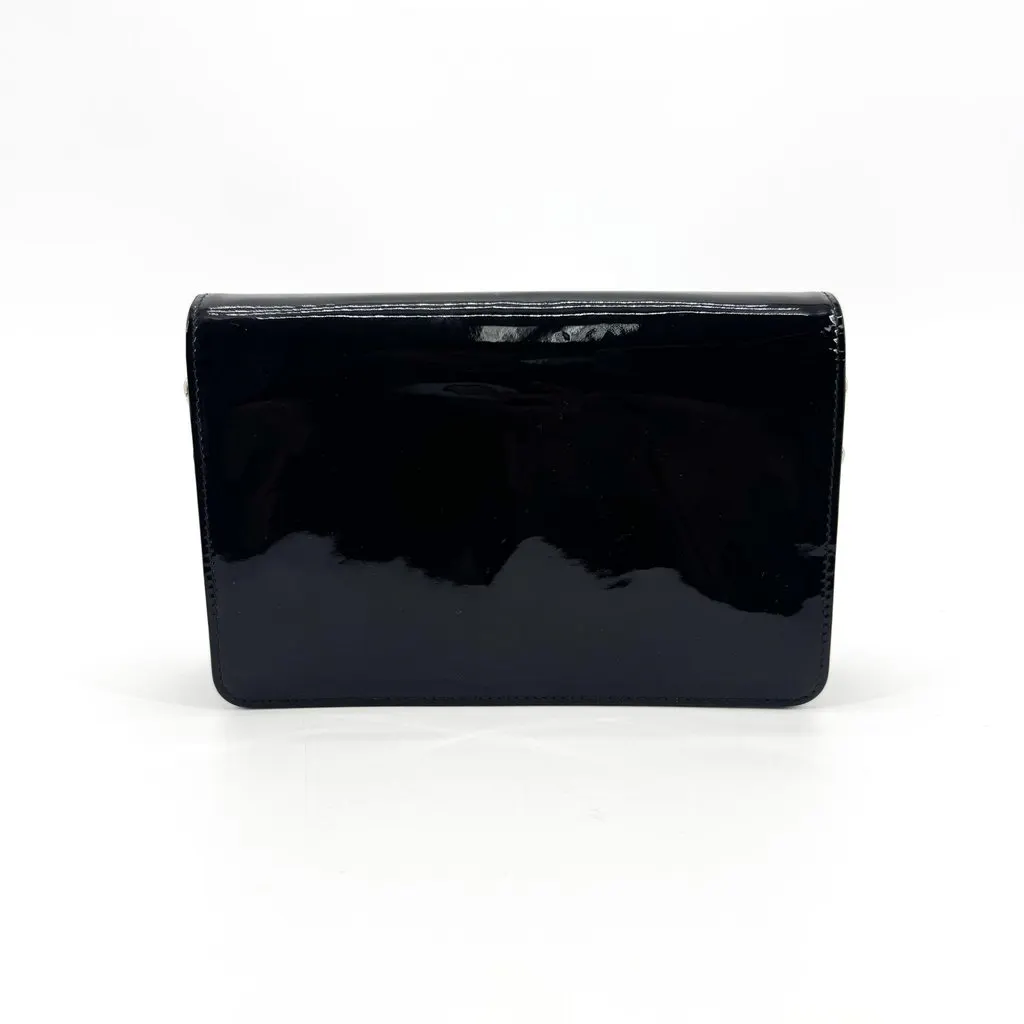 Miu Miu Patent Leather Crystal Logo Chain Shoulder Bag Black Black Leather Good - Inside View