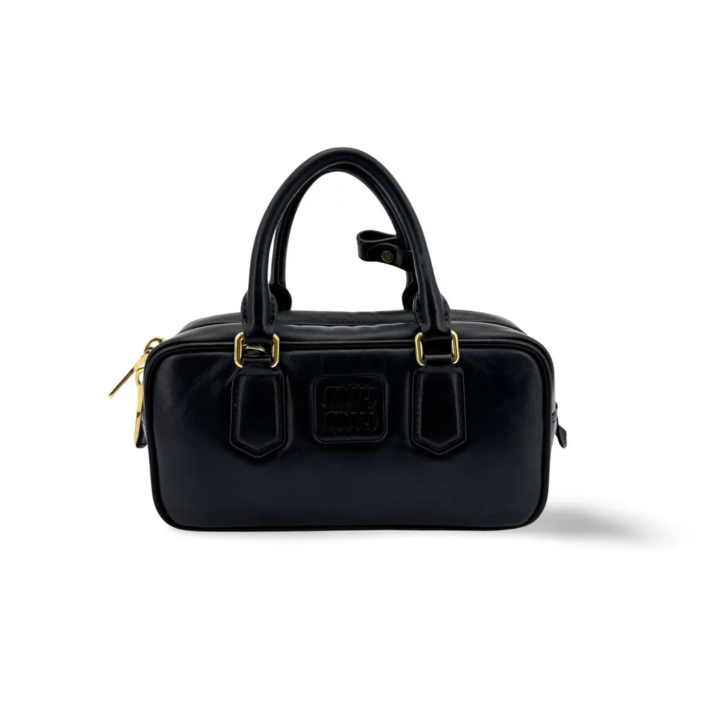 Miu Miu Leather Top-Handle Bag Black Black Leather Good - Front View