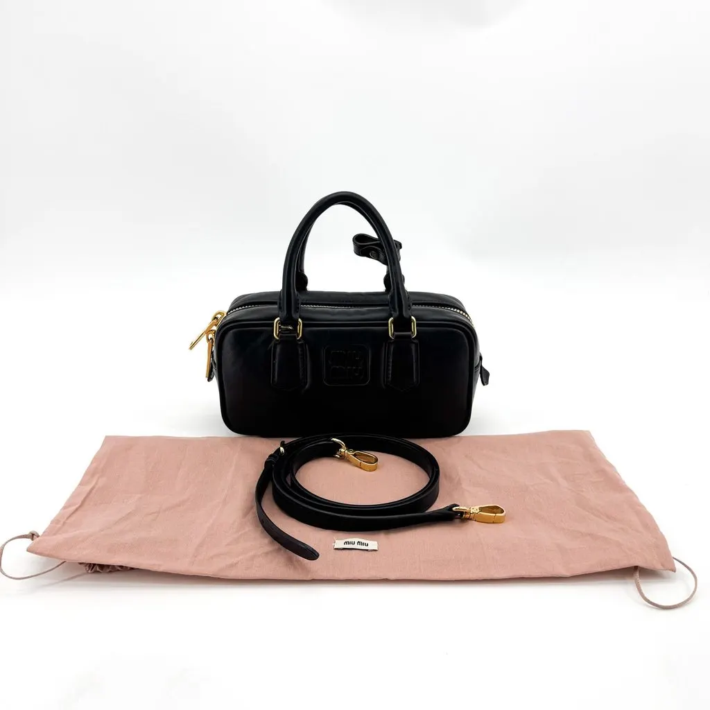 Miu Miu Leather Top-Handle Bag Black Black Leather Good - Back View
