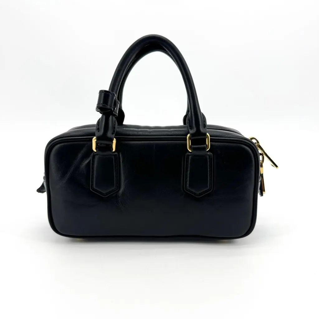 Miu Miu Leather Top-Handle Bag Black Black Leather Good - Inside View