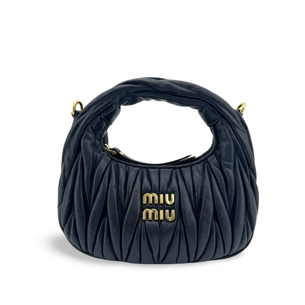 Miu Miu Wander Matelasse Nappa Leather Mini Bag Black Black Leather Good - Front View