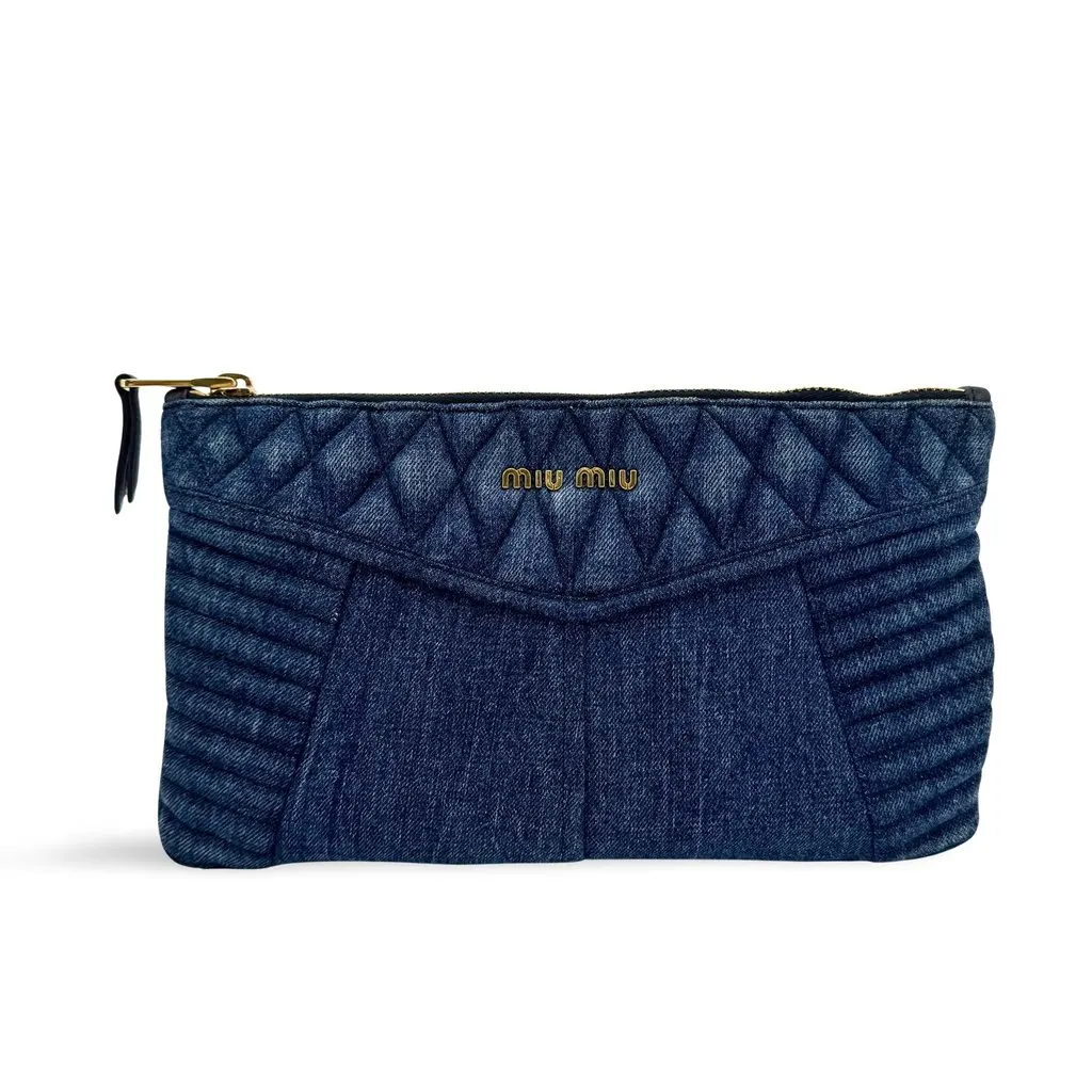 Miu Miu Denim Biker Pouch Blue Blue Denim Good - Front View