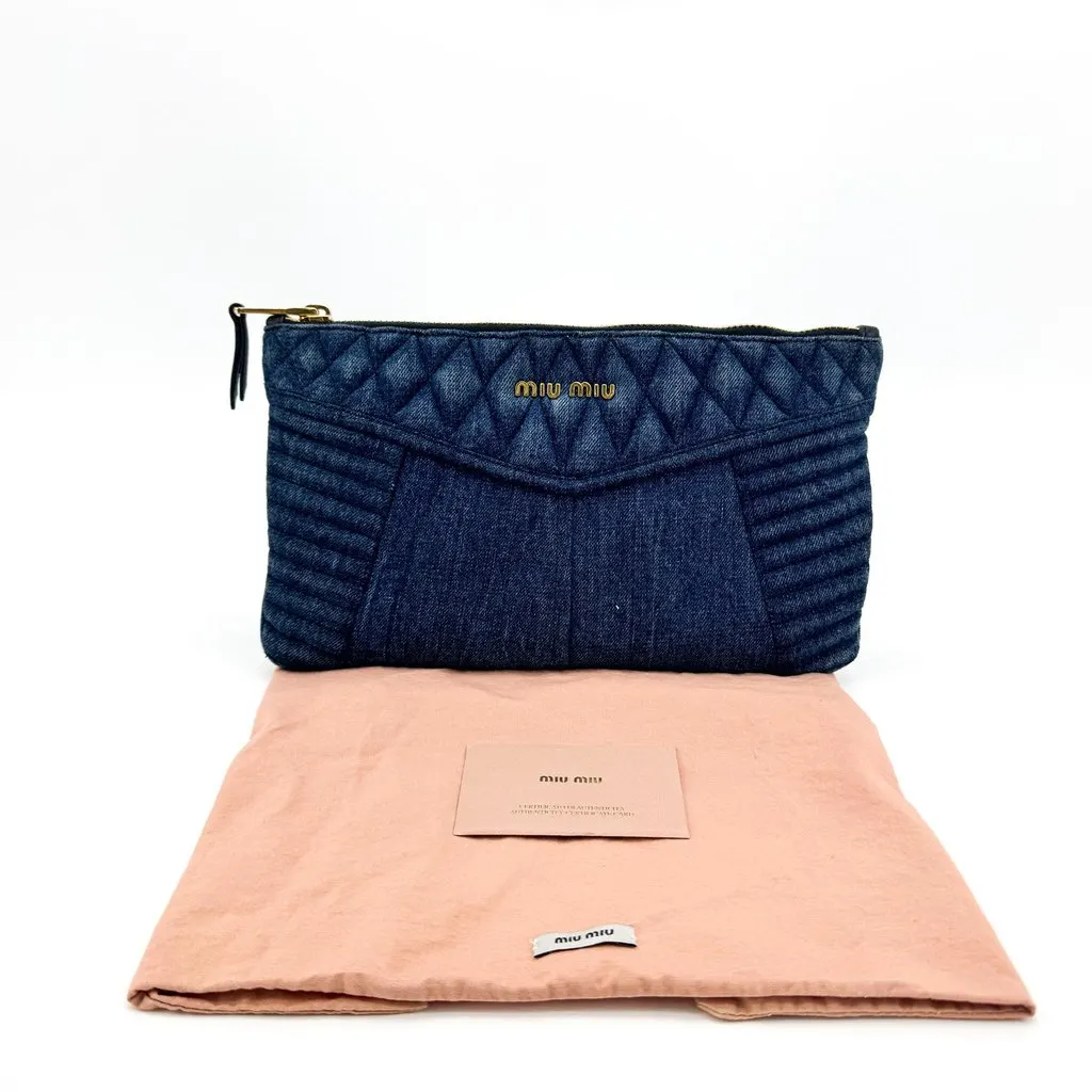 Miu Miu Denim Biker Pouch Blue Blue Denim Good - Back View