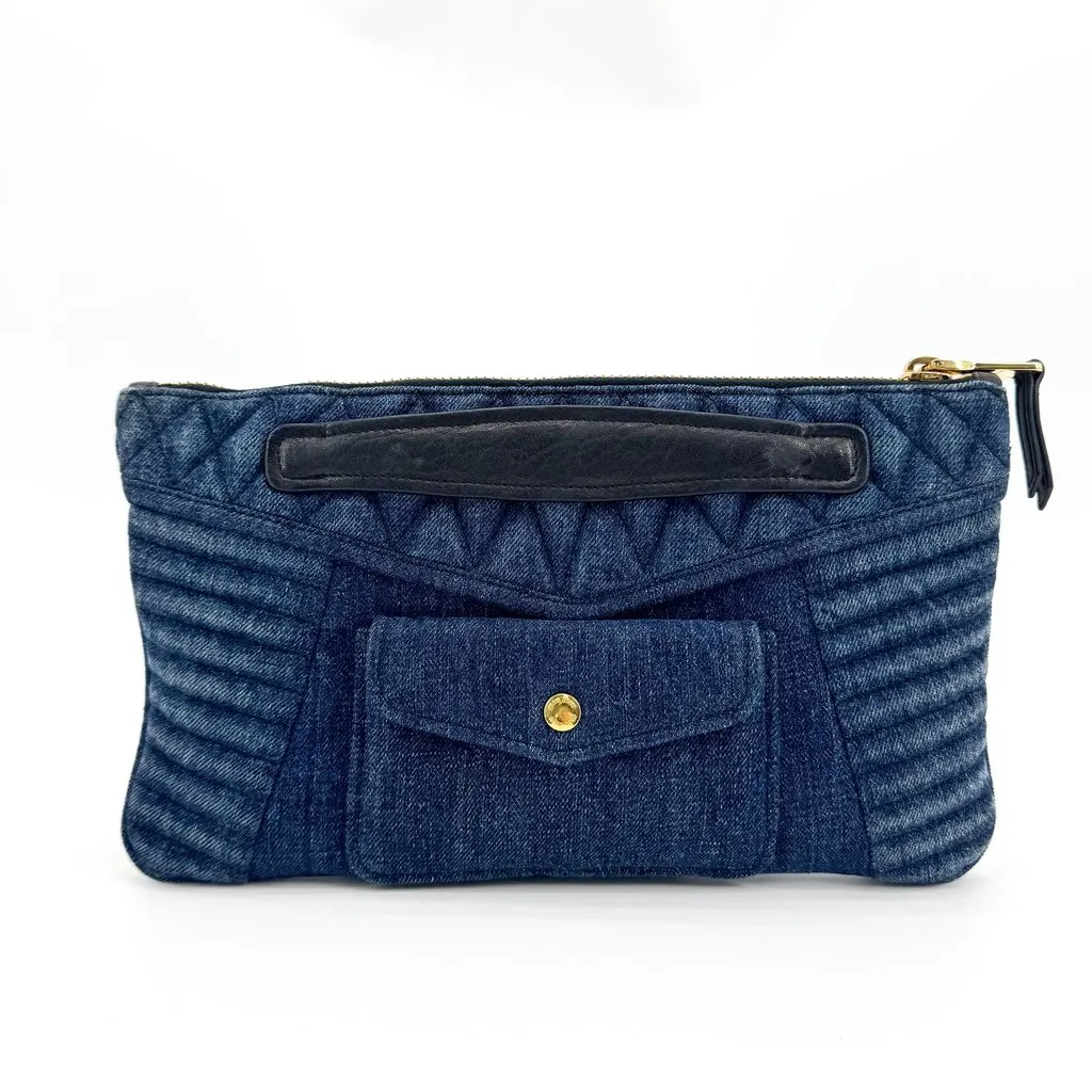 Miu Miu Denim Biker Pouch Blue Blue Denim Good - Inside View