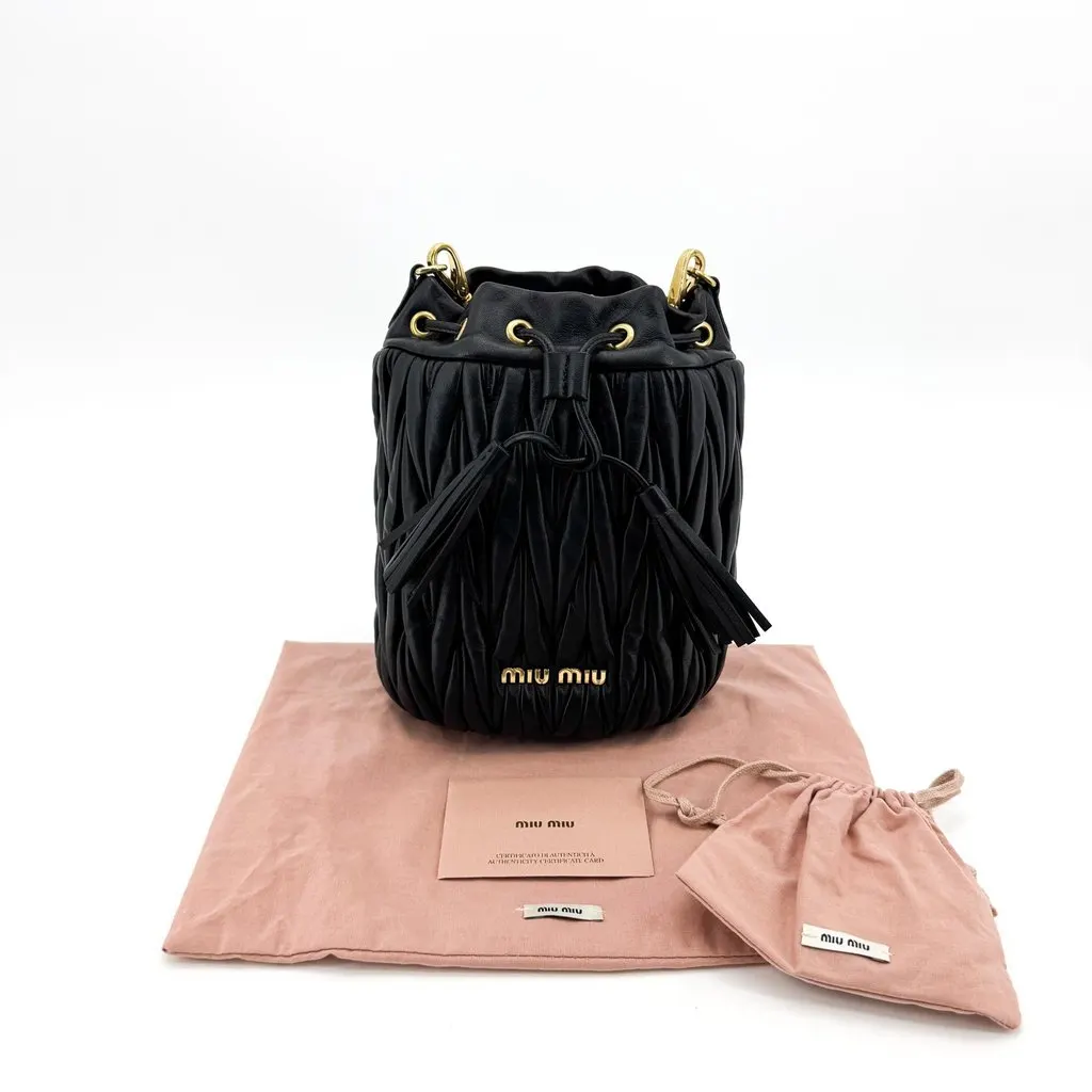 Miu Miu Matelasse Nappa Leather Bucket Bag Black Black Leather Very good - Back View