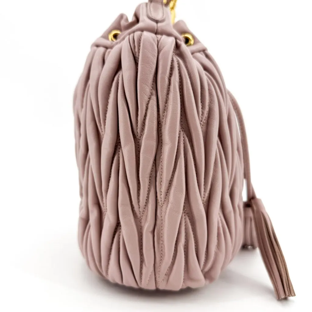 Miu Miu Matelasse Leather Drawstring Bucket Bag Pink Pink Leather Good - Box View