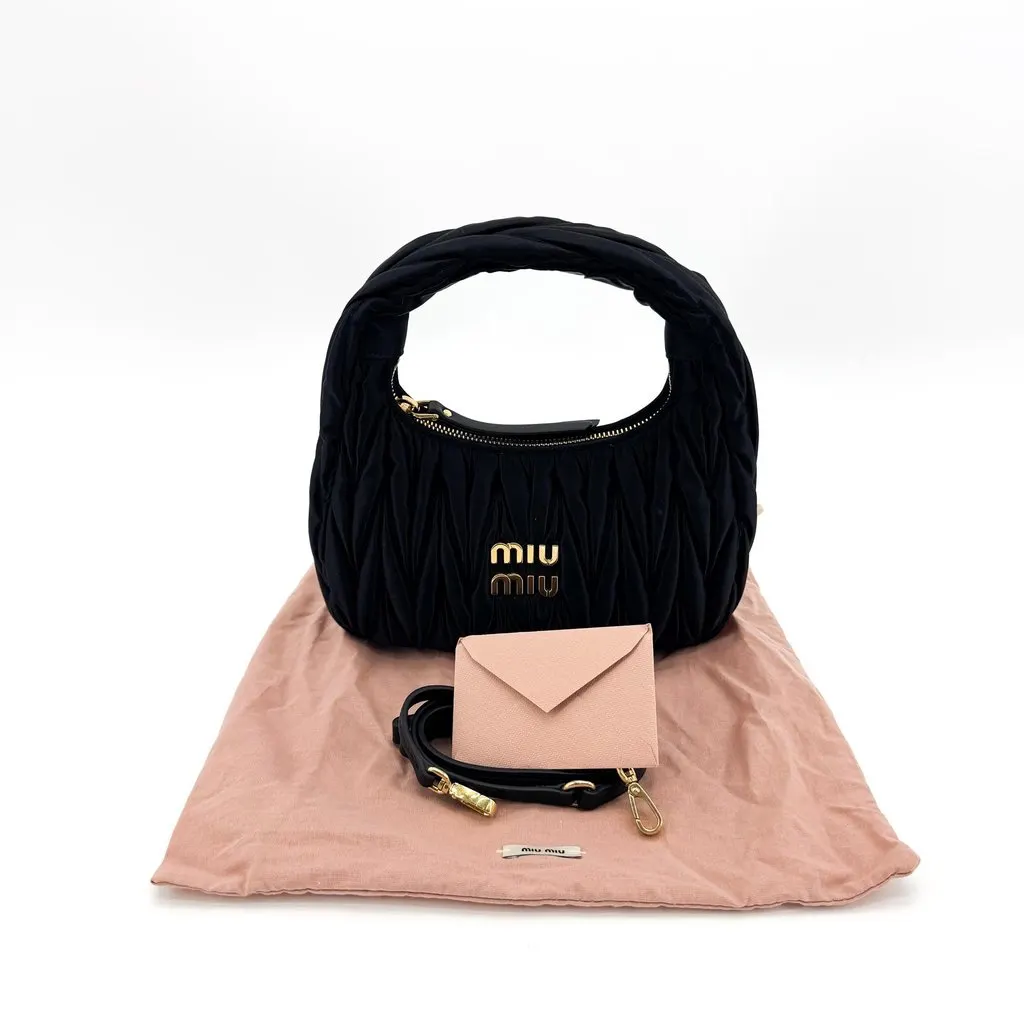 Miu Miu Wander Matelassé Satin Mini Hobo Bag Black Black Satin Very good - Back View