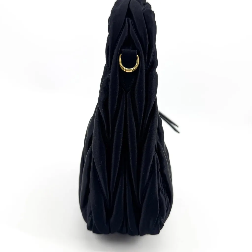 Miu Miu Wander Matelassé Satin Mini Hobo Bag Black Black Satin Very good - Model View