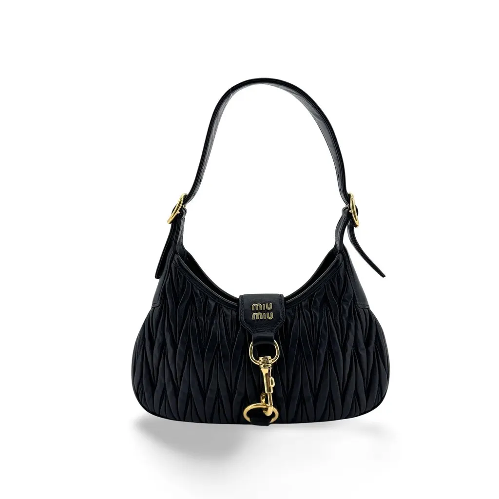 Miu Miu Matelasse Nappa Leather Shoulder Bag Black Black Leather Very good - Front View