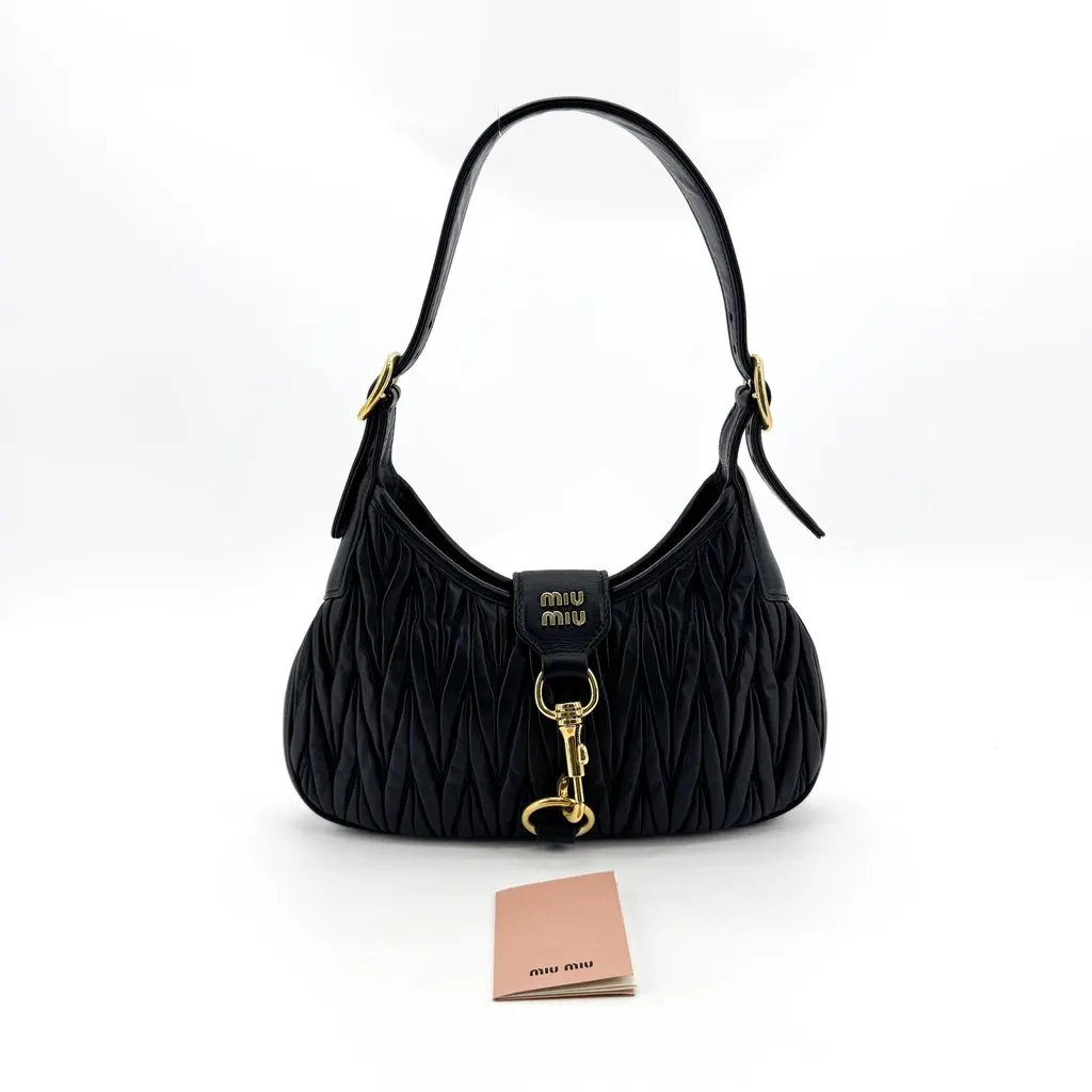 Miu Miu Matelasse Nappa Leather Shoulder Bag Black Black Leather Very good - Back View