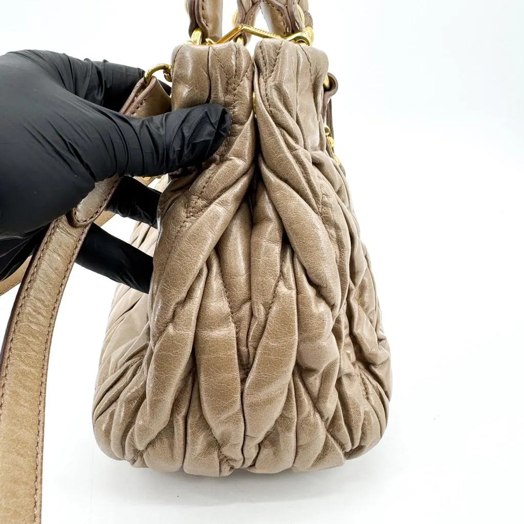 Miu Miu Matelasse Cloquet Nappa Leather Top Handle Bag Brown Beige Leather Good - Box View