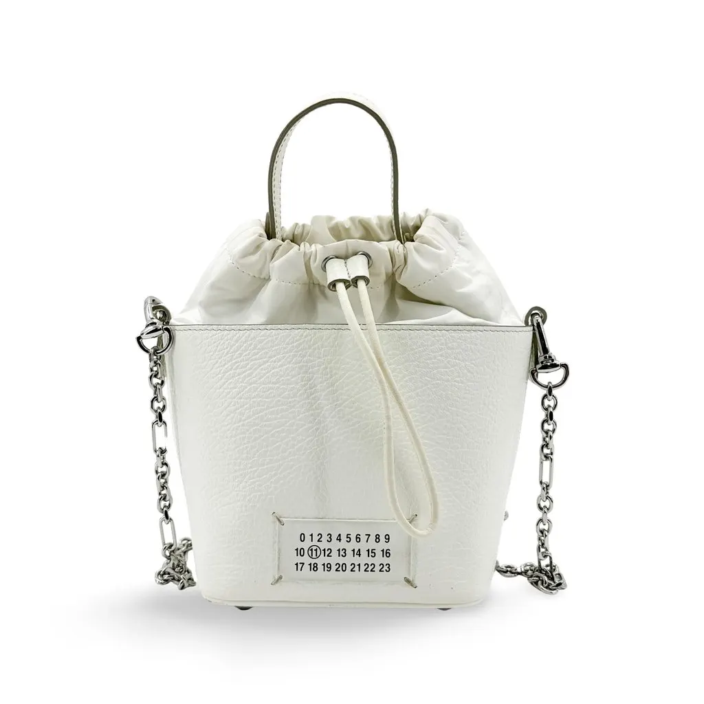 Maison Margiela 5AC Micro Bucket Bag White Silver Leather Fair - Front View