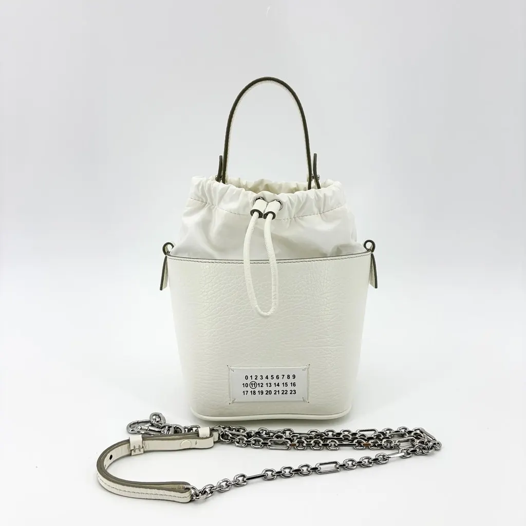 Maison Margiela 5AC Micro Bucket Bag White White Leather Good - Back View