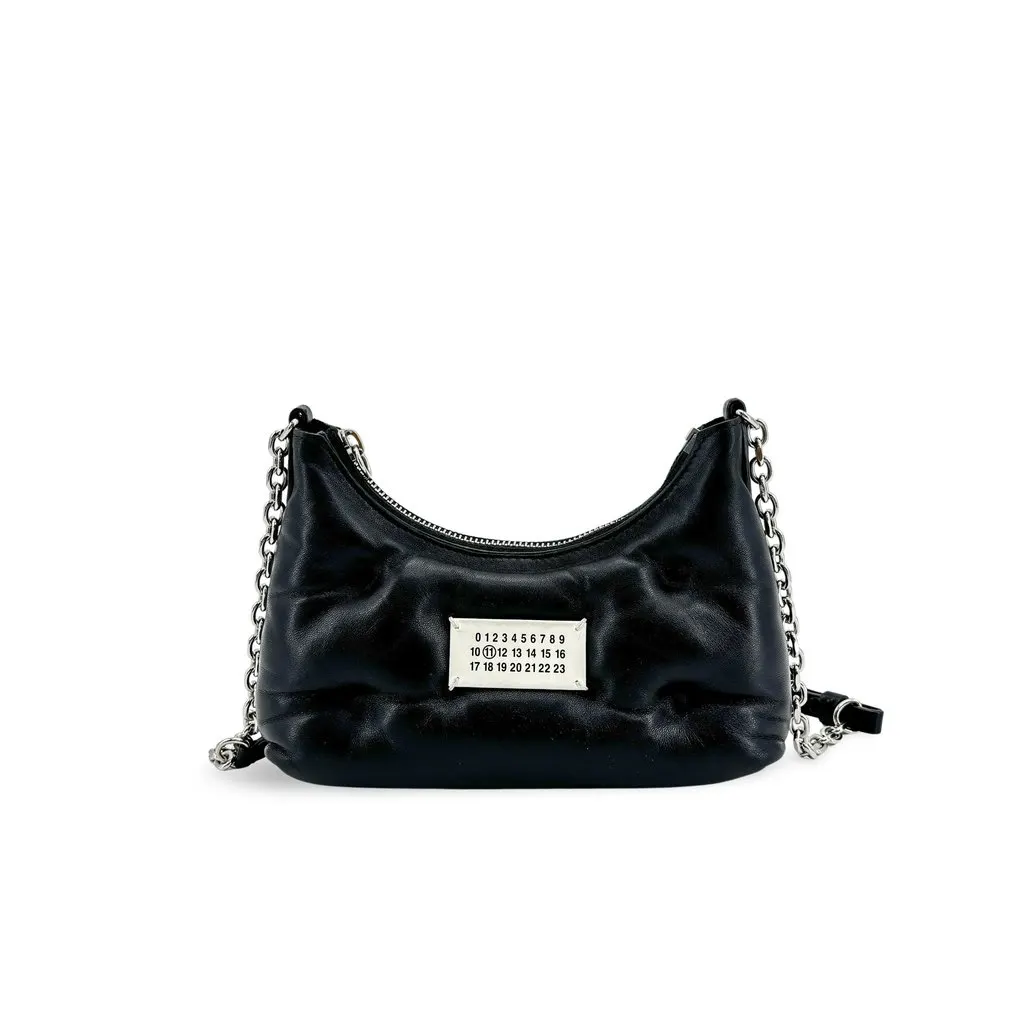 Maison Margiela Glam Slam Small Hobo Bag Black Black Shearling Good - Front View