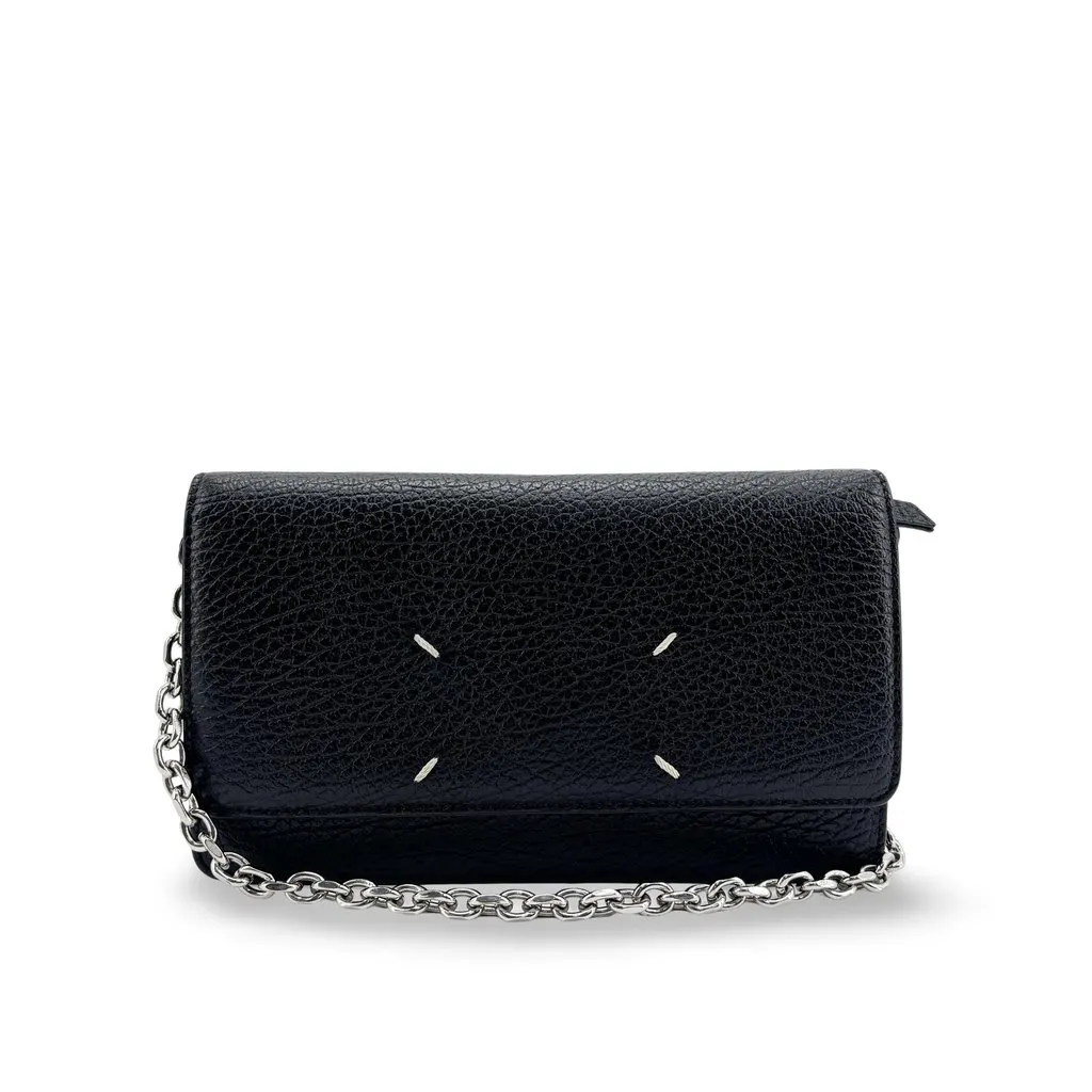 Maison Margiela Four-Stitch Leather Chain Wallet Black Black Leather Good - Front View