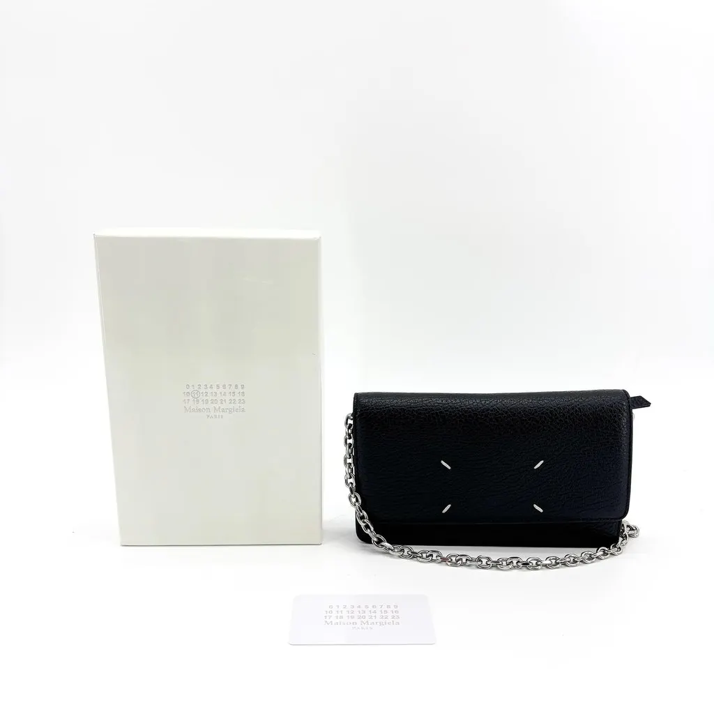 Maison Margiela Four-Stitch Leather Chain Wallet Black Black Leather Good - Back View