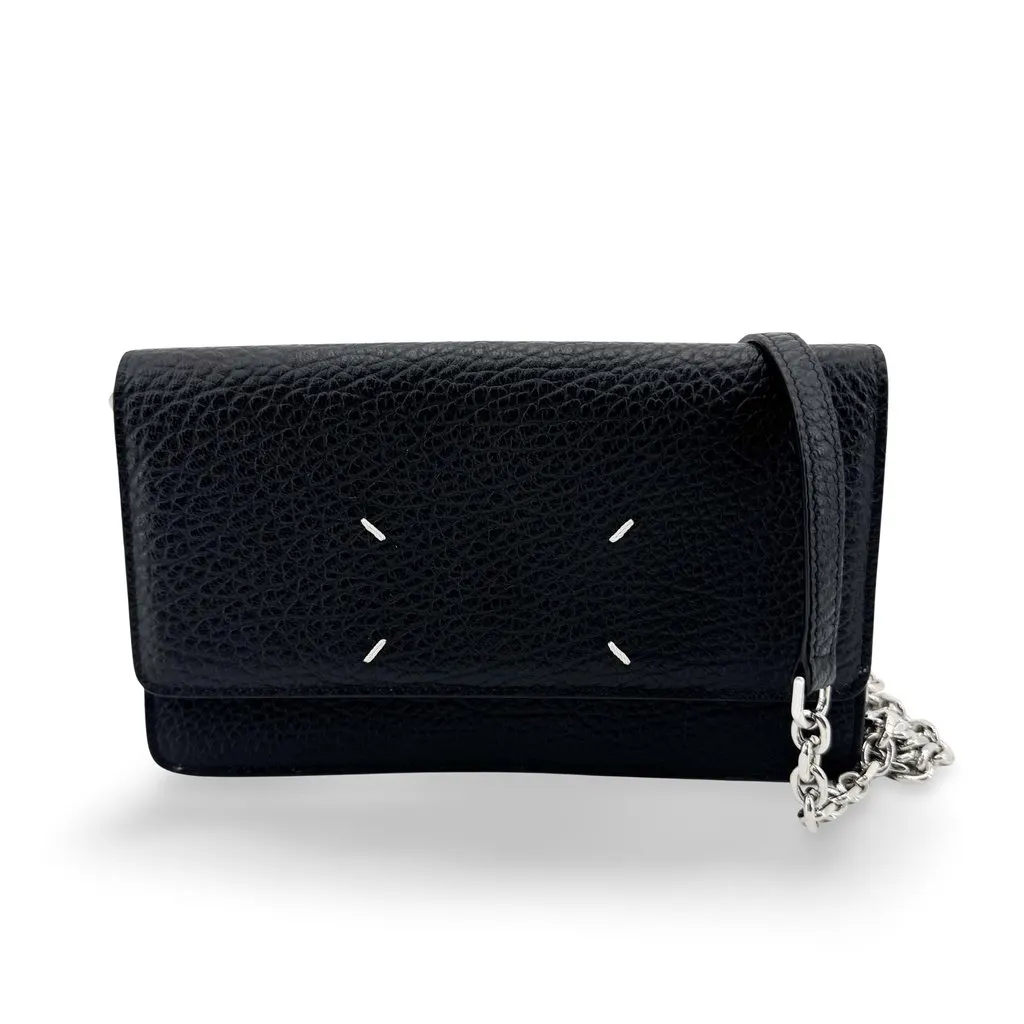 Maison Margiela Grained Leather Chain Wallet Black Black Leather Very good - Front View