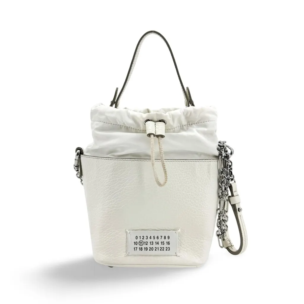 Maison Margiela 5AC Micro Bucket Bag White White Leather Good - Front View