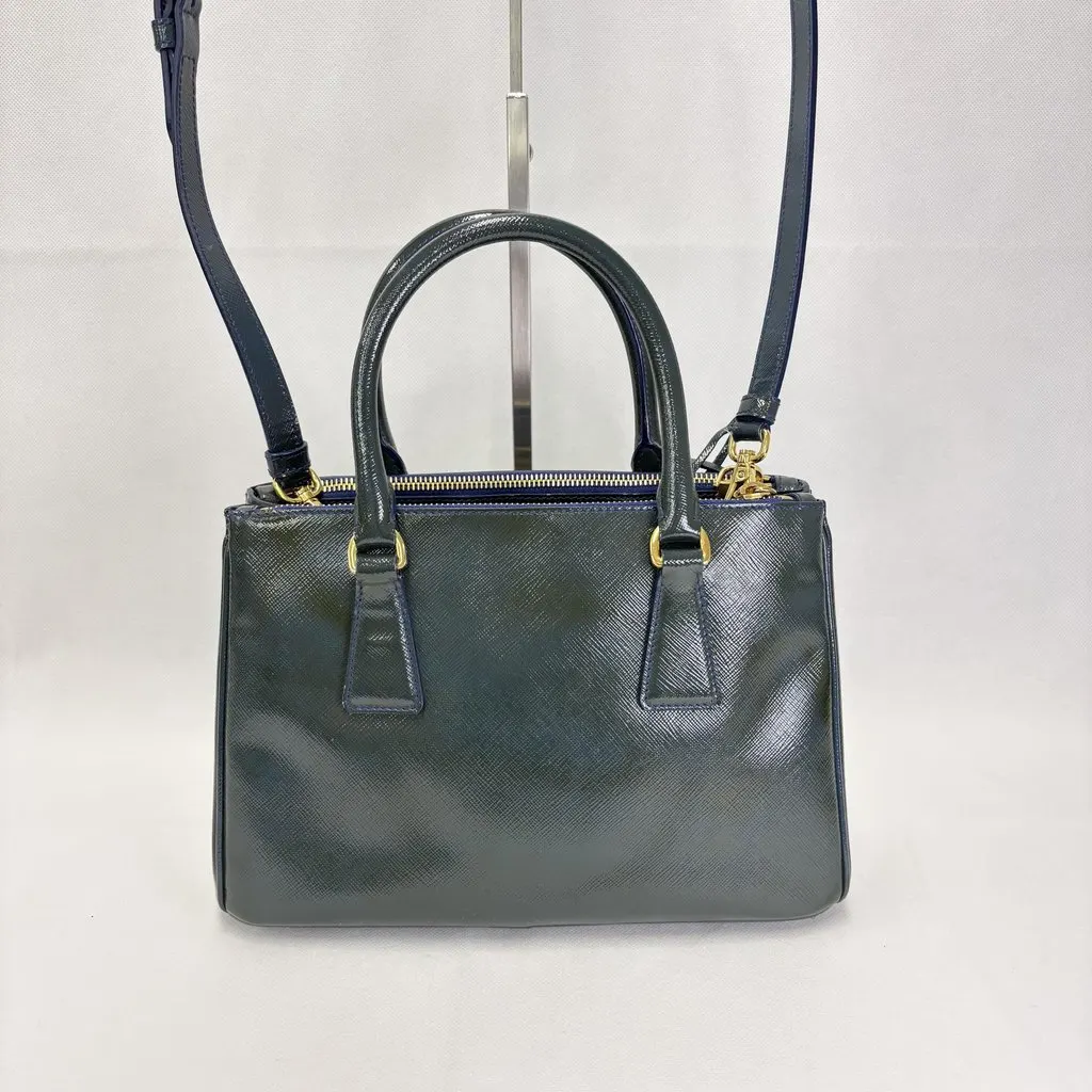 Prada Galleria Saffiano Patent Medium Green/Navy Green Leather Very good - Back View