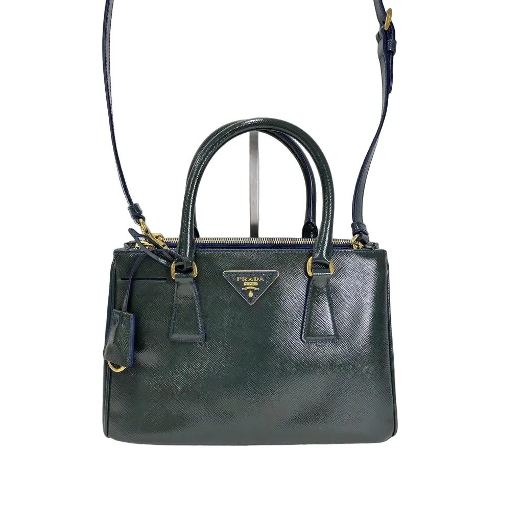 Prada Galleria Saffiano Patent Medium Green/Navy Green Leather Very good - Front View