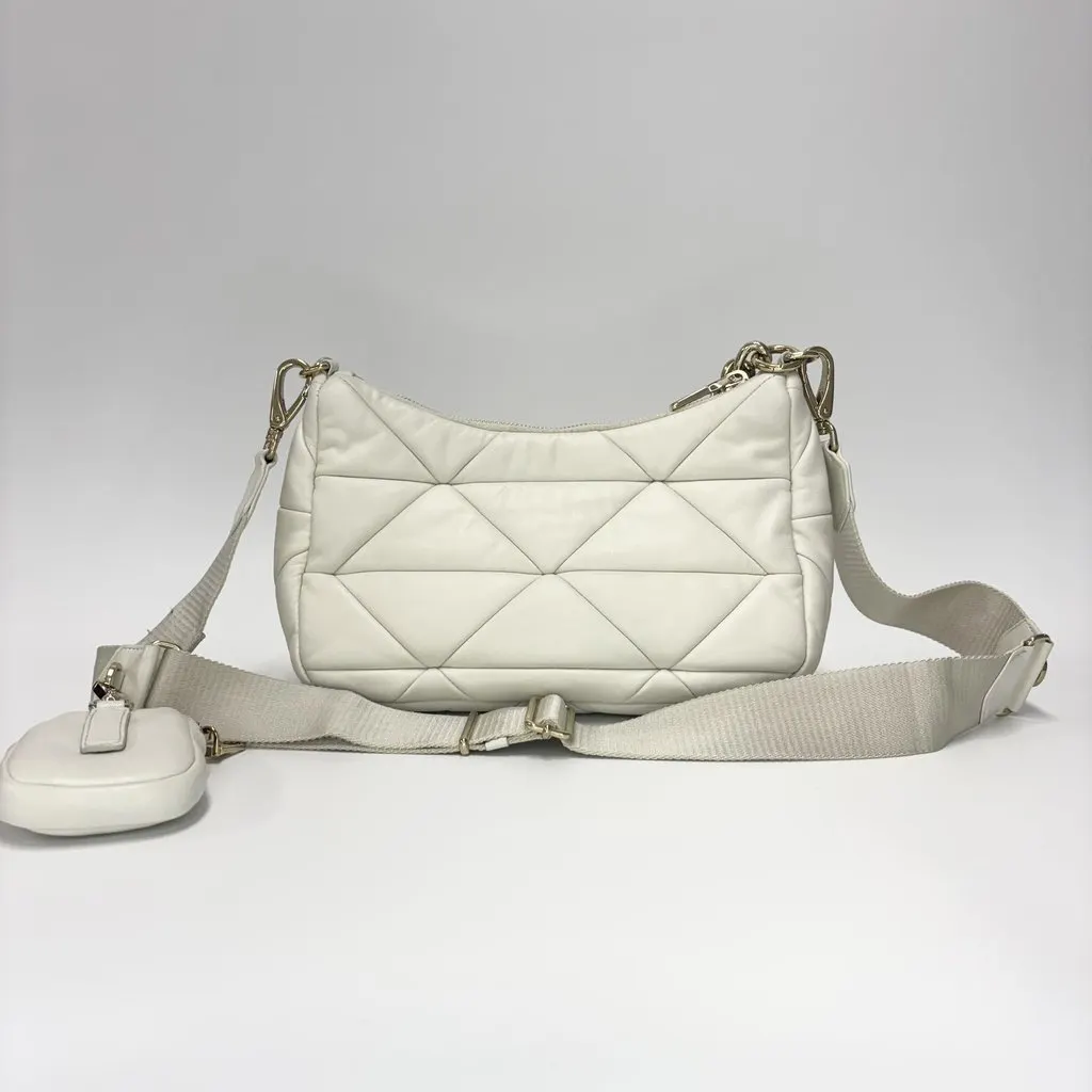 Prada Napa Patch Padded Hobo Bag White Gold Leather Good - Inside View