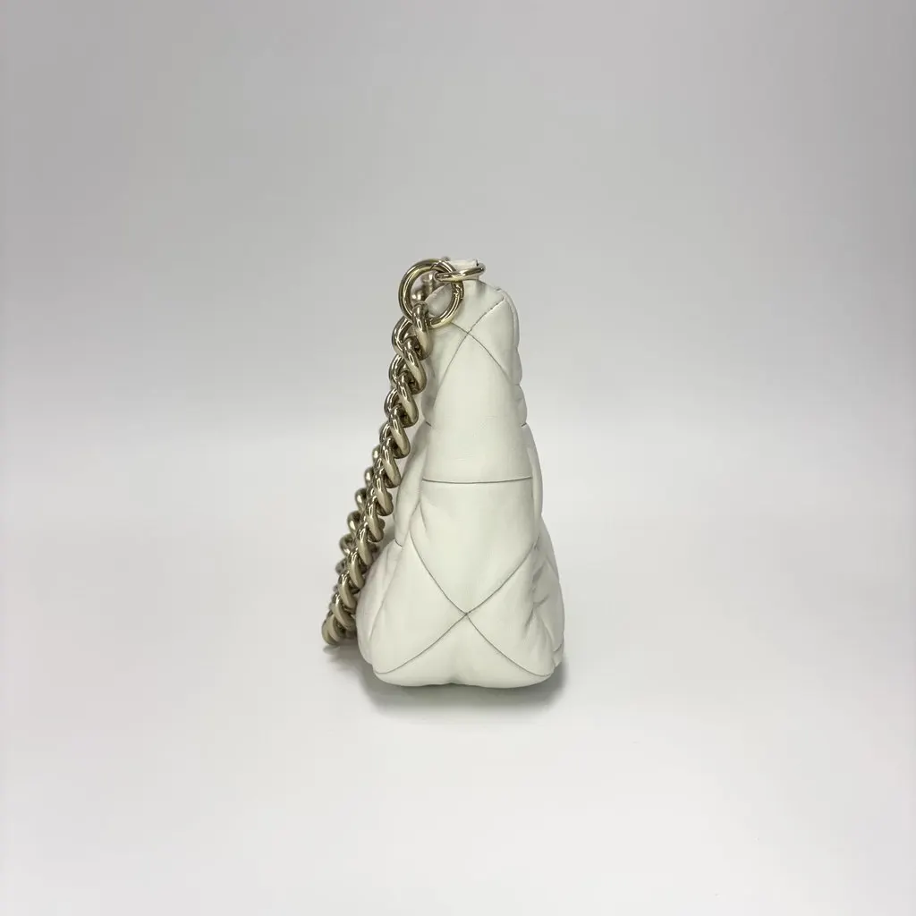 Prada Napa Patch Padded Hobo Bag White Gold Leather Good - Model View