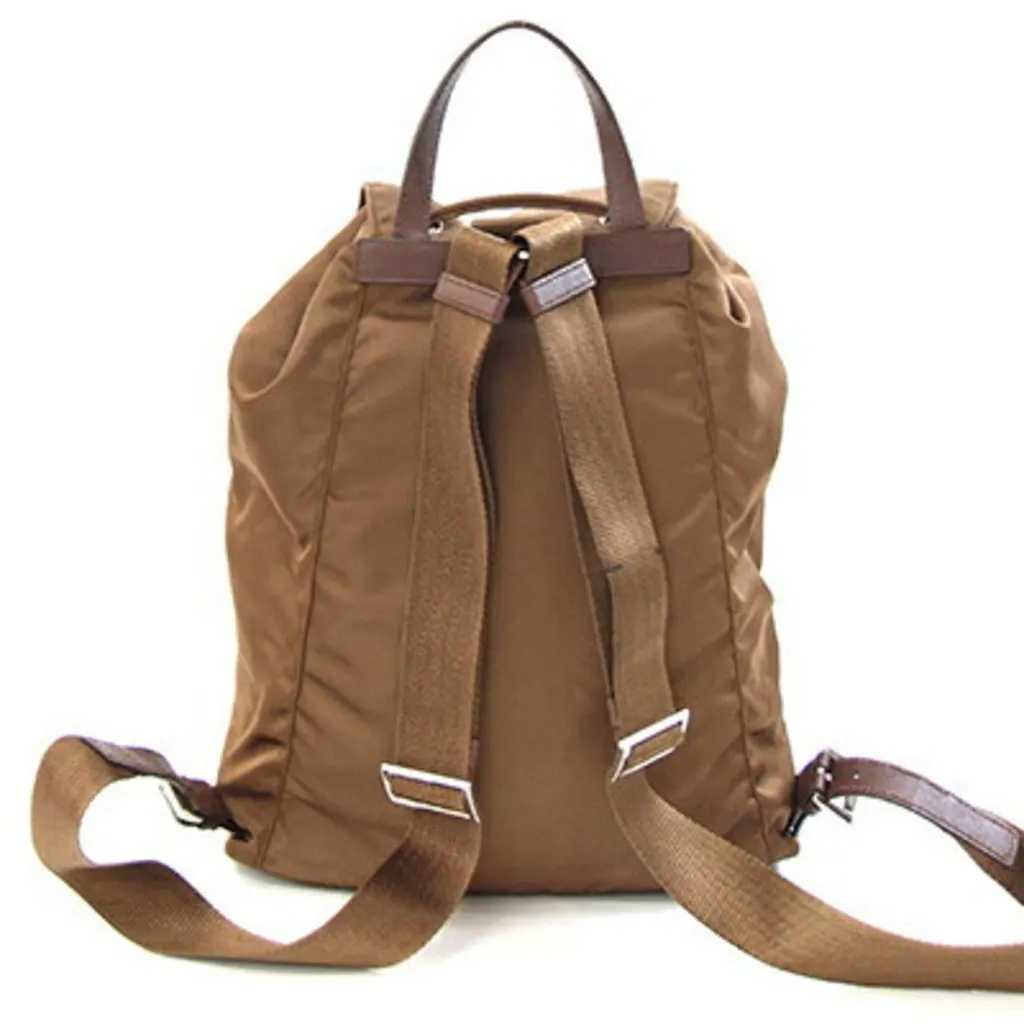 Prada Brown nylon leather triangular backpack Brown Polyamide Good - Back View