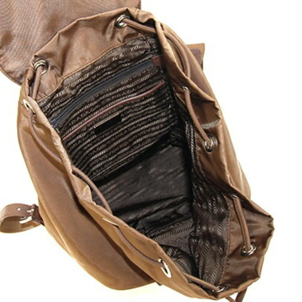 Prada Brown nylon leather triangular backpack Brown Polyamide Good - Inside View