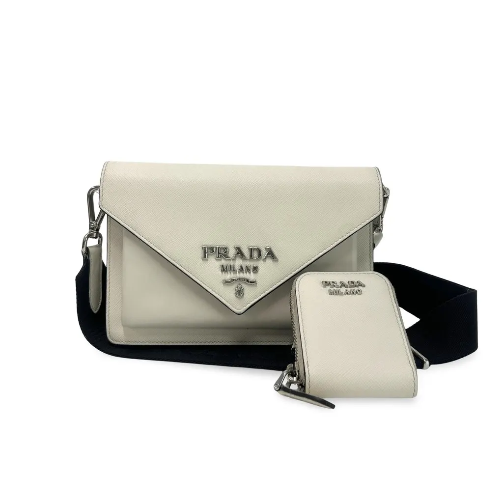 Prada Saffiano Leather Mini Envelope Bag 1BP020 White Leather Good - Front View