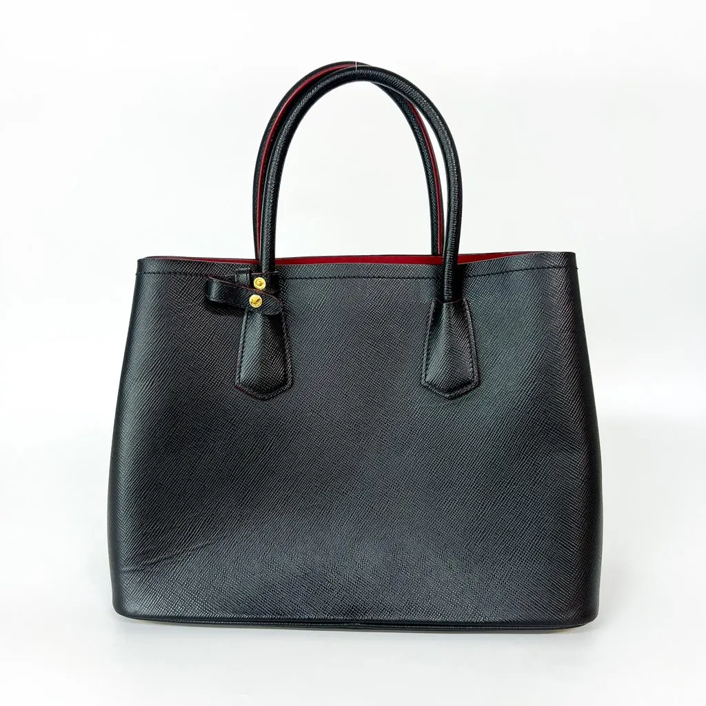 Prada Double Saffiano Leather Medium Black Black Leather Good - Back View