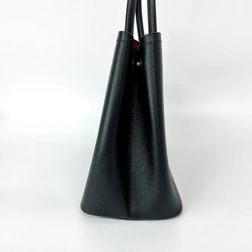 Prada Double Saffiano Leather Medium Black Black Leather Good - Inside View