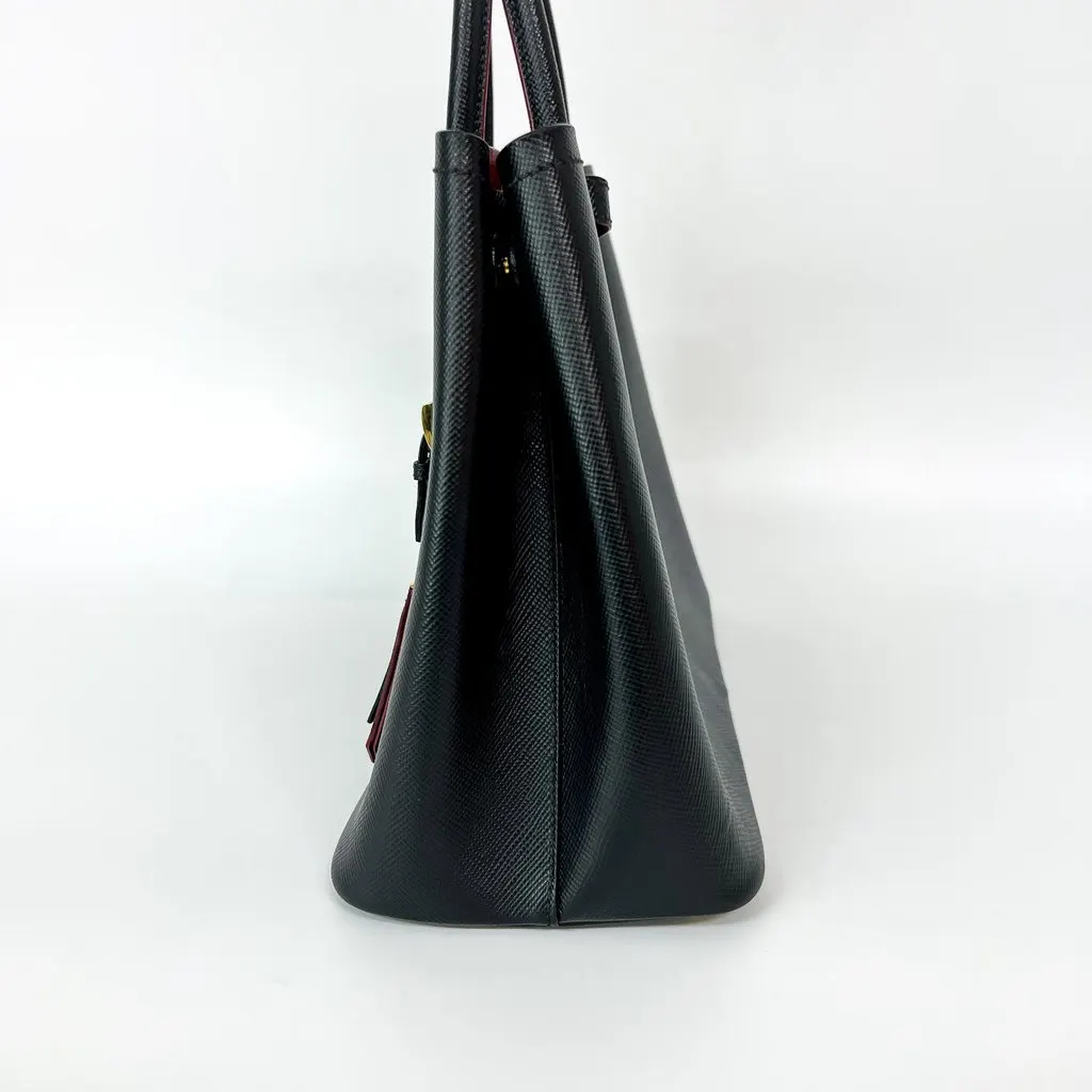 Prada Double Saffiano Leather Medium Black Black Leather Good - Model View